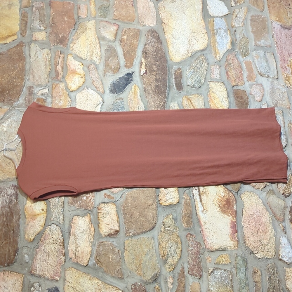 Alya Terracotta Ribbed Knit Midi Dress